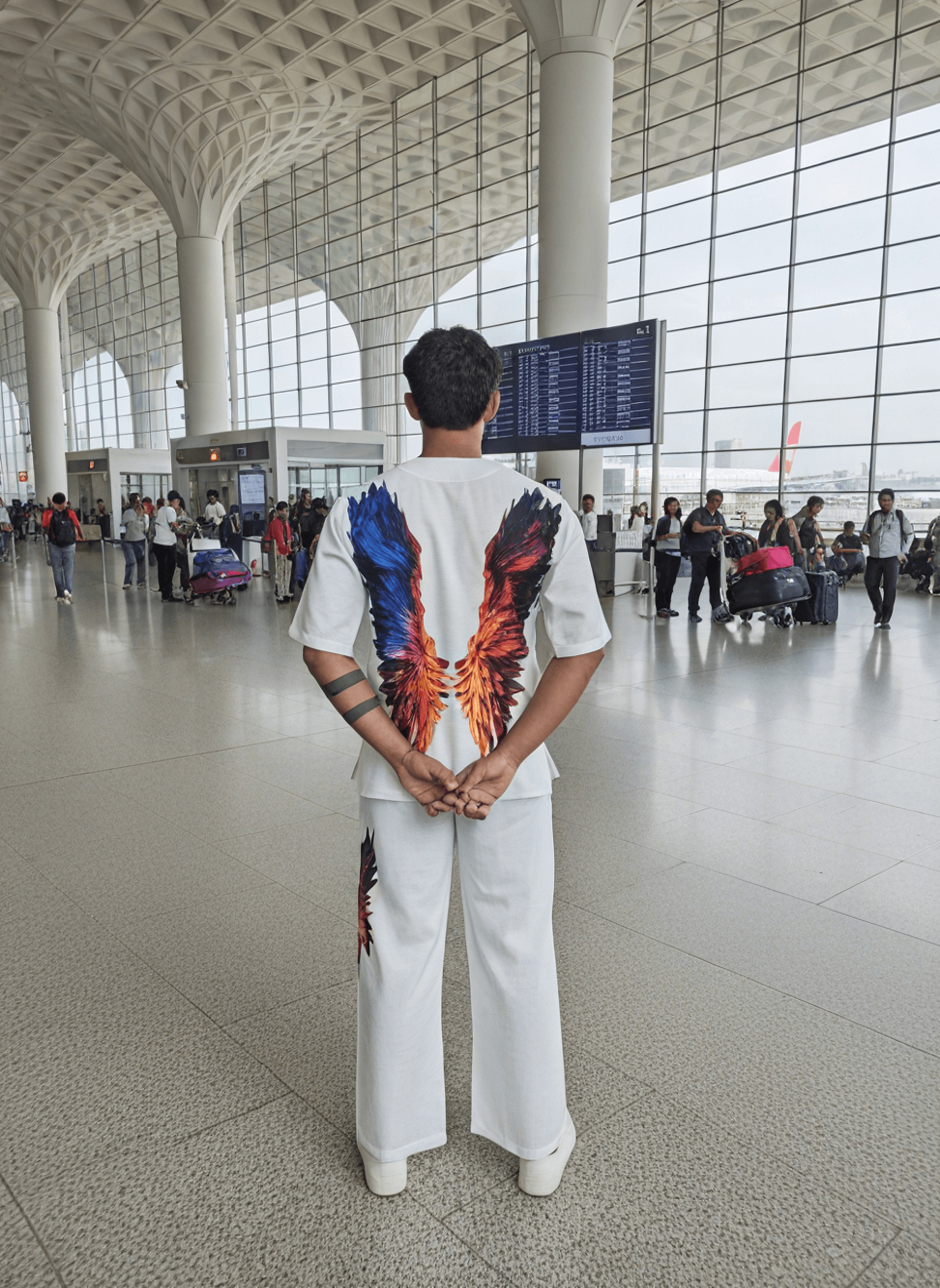 White Wing Pattern Beach Shirt & Pajama pants Set for Men