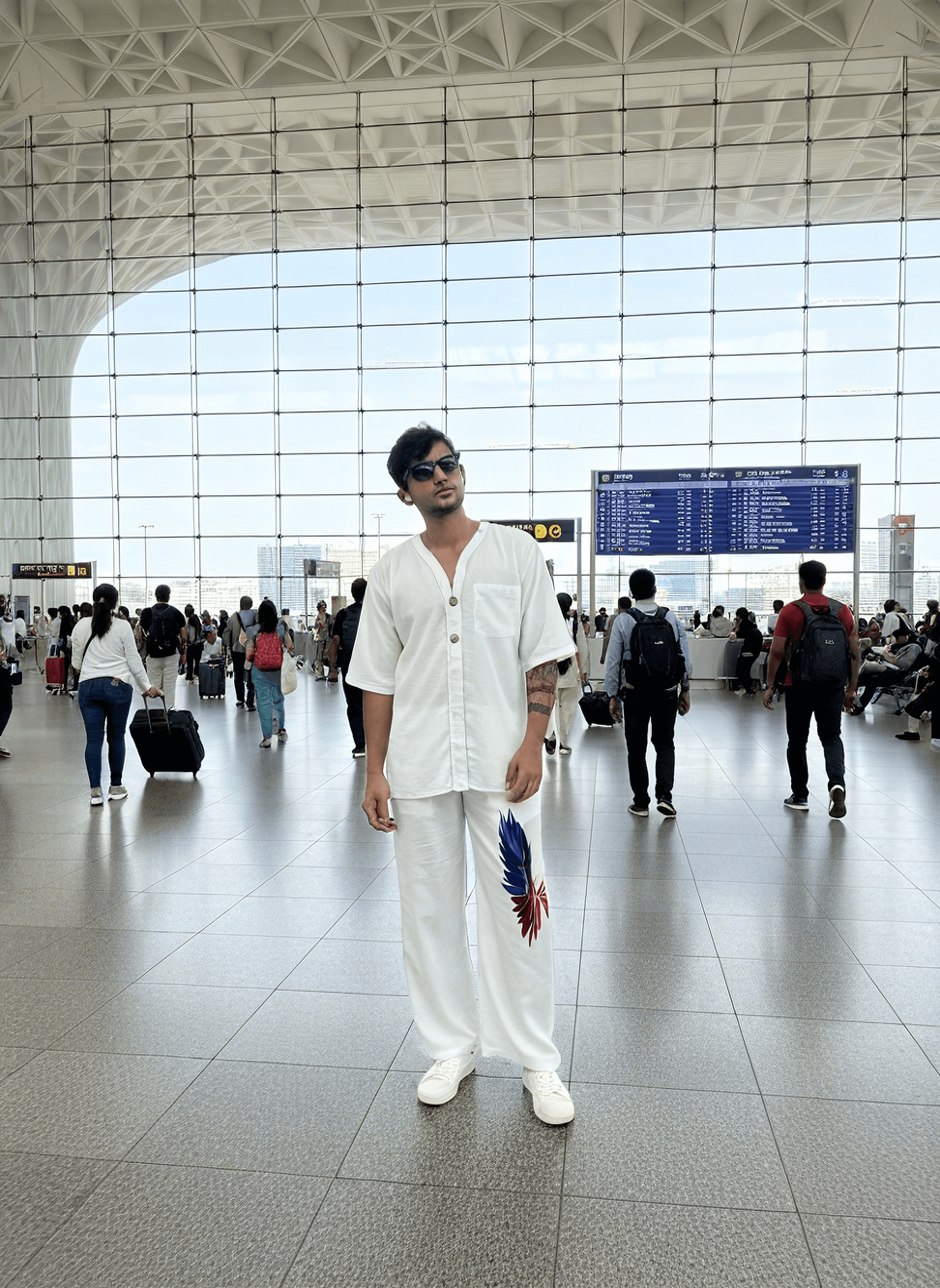 White Wing Pattern Beach Shirt & Pajama pants Set for Men