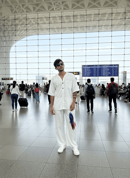 White Wing Pattern Beach Shirt & Pajama pants Set for Men