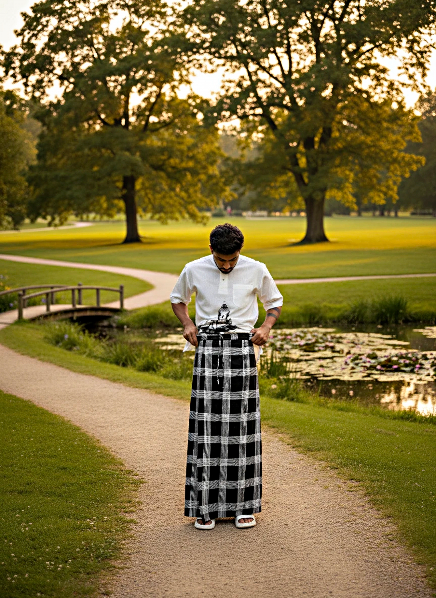 Black and white check pajamalungi for men's