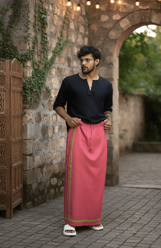 Pink with light green stripes pajamalungi for men's