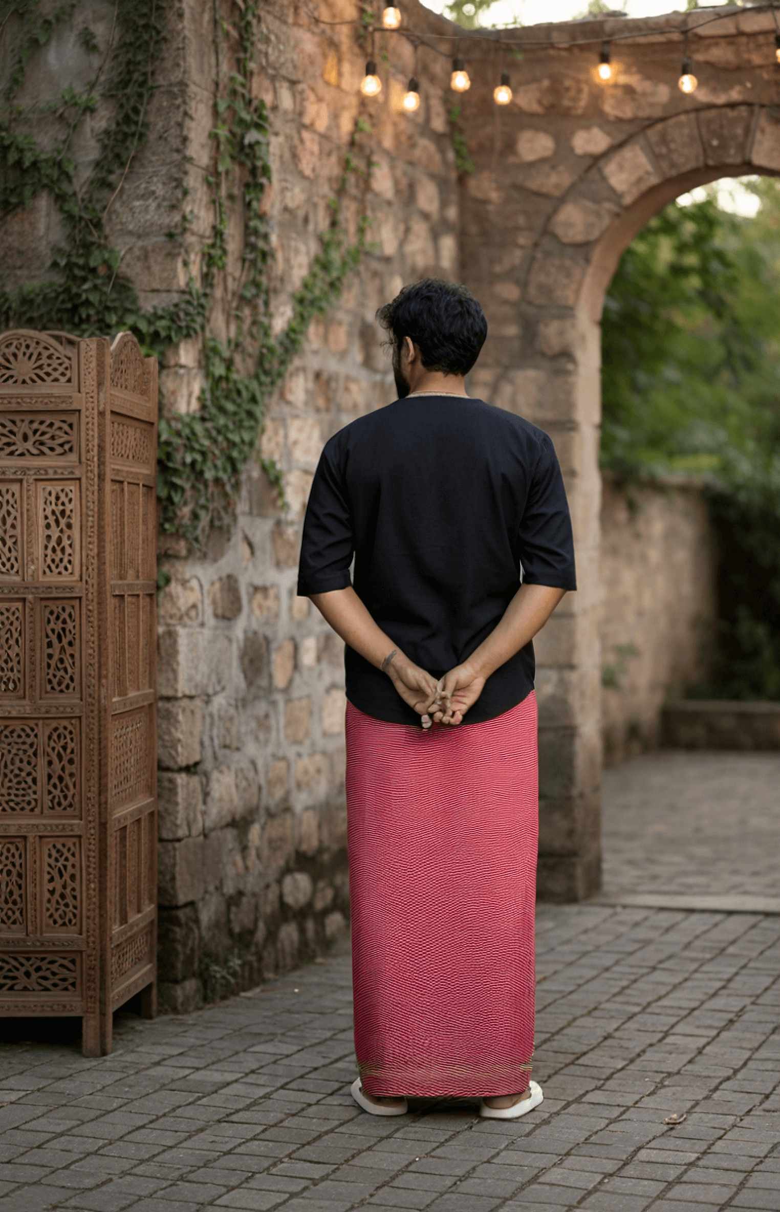 Pink with light green stripes pajamalungi for men's