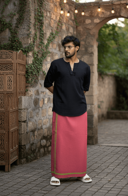 Pink with light green stripes pajamalungi for men's