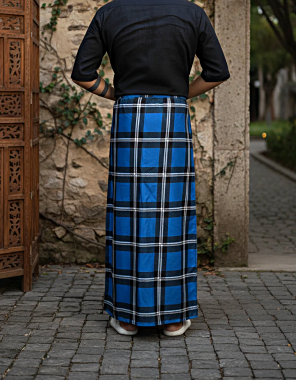 Dark blue check pajamalungi for men