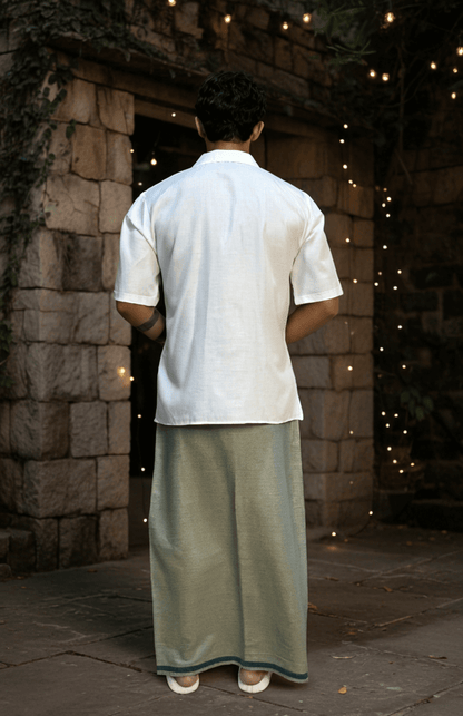 Turtle Print White Half Sleeve Kurta for Men