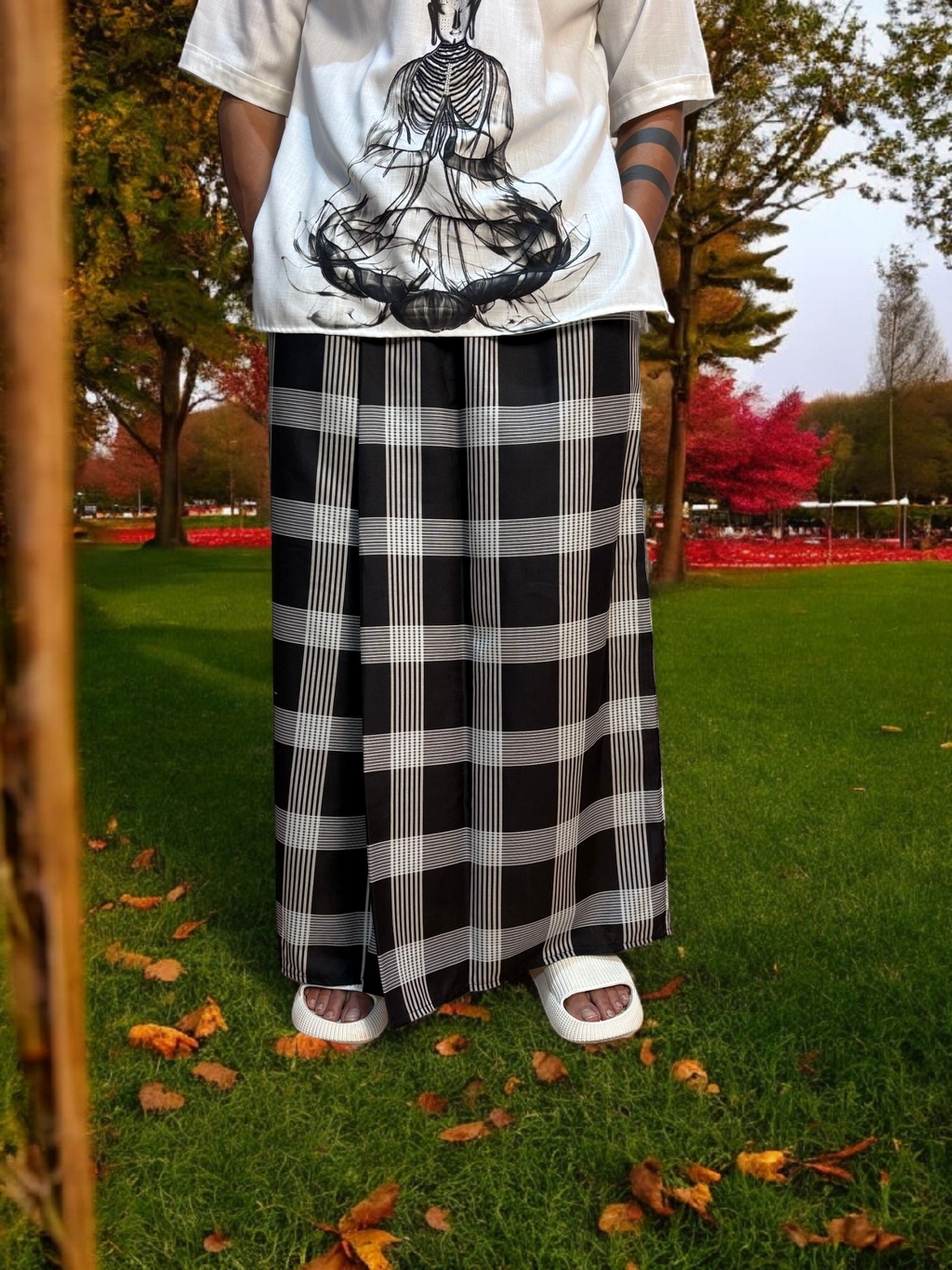 Black and white check pajamalungi for men