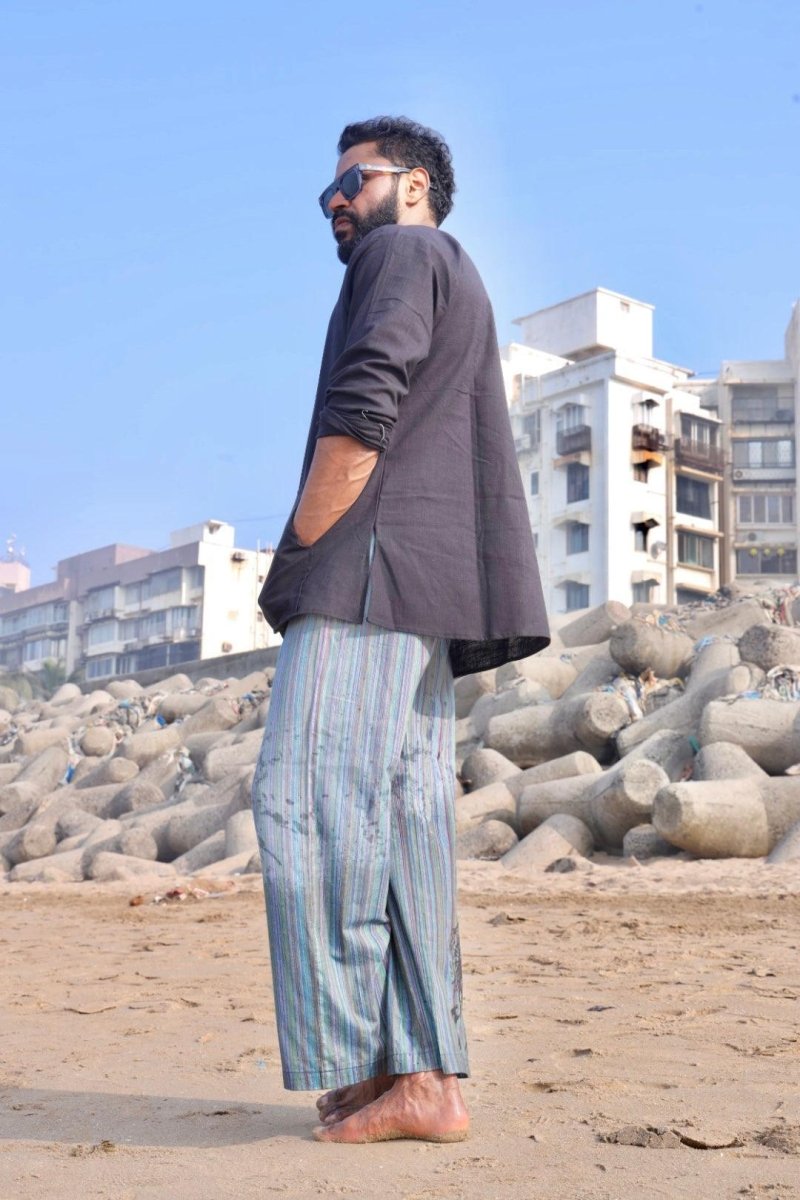 Black Cotton Kurta - Nirmal Online