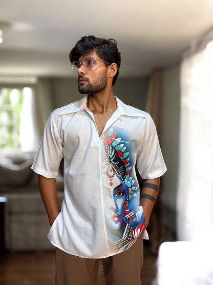 Deity graphic white print kurta for men's