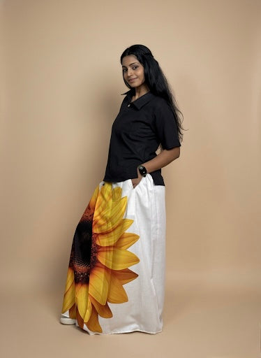 Women Sunflower White print Pajamalungi