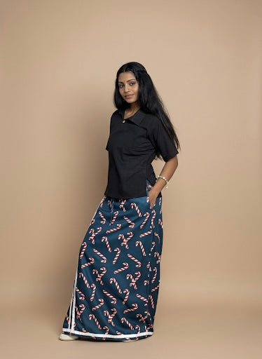 Women Dark Teal Candy Cane print Pajamalungi