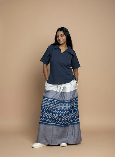 Women Blue Ikat Panel PajamaLungi