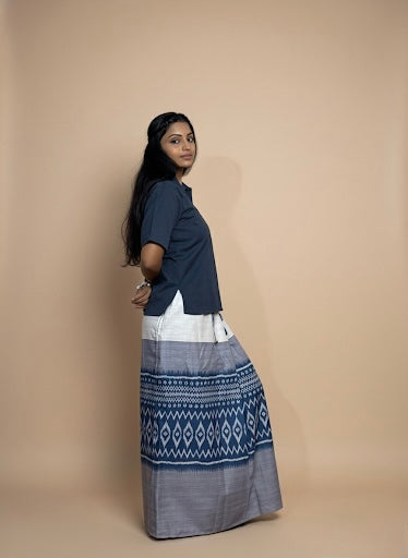 Women Blue Ikat Panel PajamaLungi