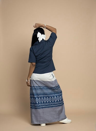 Women Blue Ikat Panel PajamaLungi