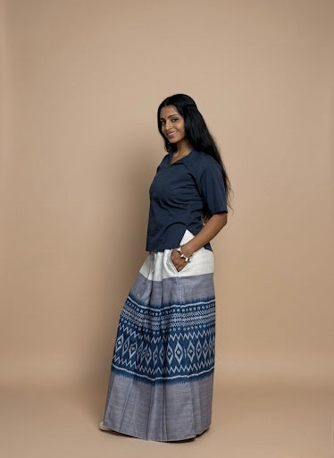 Women Blue Ikat Panel Pajamalungi