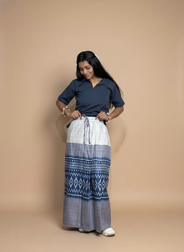 Women Blue Ikat Panel Pajamalungi
