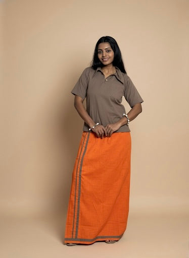 Orange pajamalungi with light green stripes for Women's