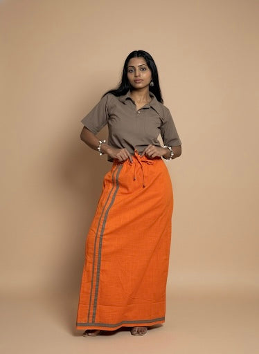 Orange pajamalungi with light green stripes for Women
