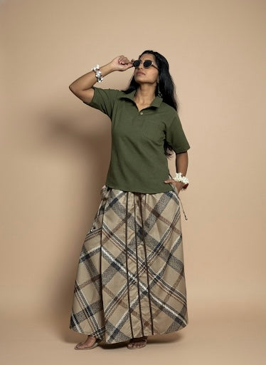 Women Beige Checkered Pajamalungi