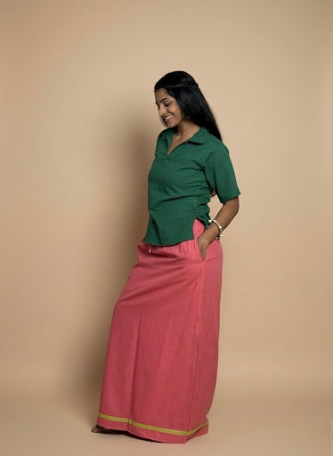 Light Pink pajamalungi with green stripes for Women's