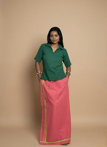 Light Pink pajamalungi with green stripes for Women