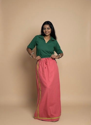 Light Pink pajamalungi with green stripes for Women's