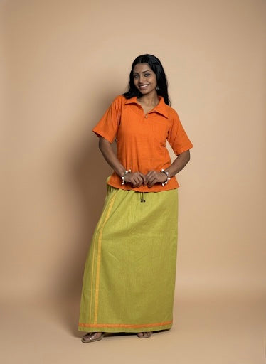 Light green pajamalungi with orange and yellow stripes for Women's