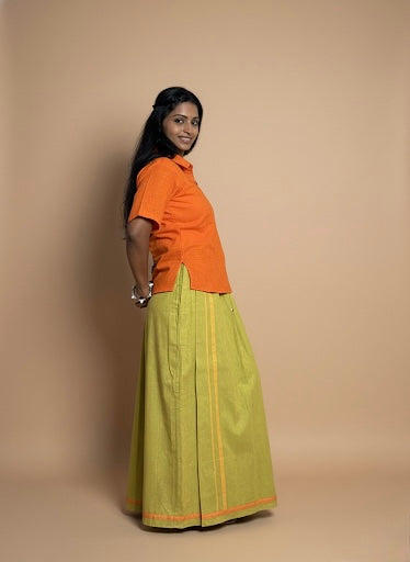 Light green pajamalungi with orange and yellow stripes for Women's