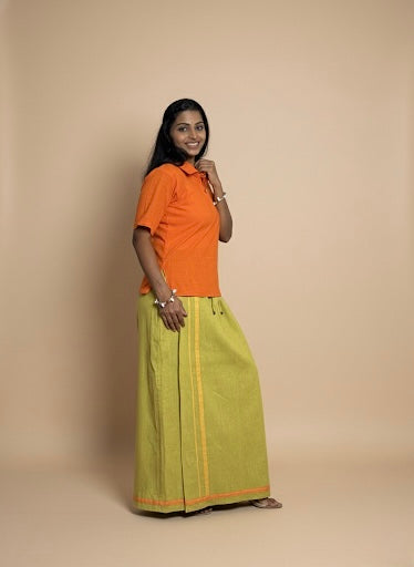Light green pajamalungi with orange and yellow stripes for Women's
