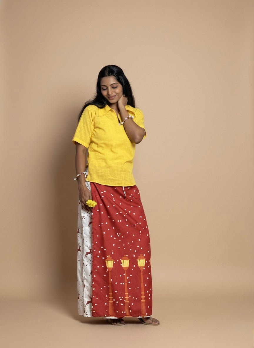 Women Red Snow/Lamppost Digital Print Pajamalungi