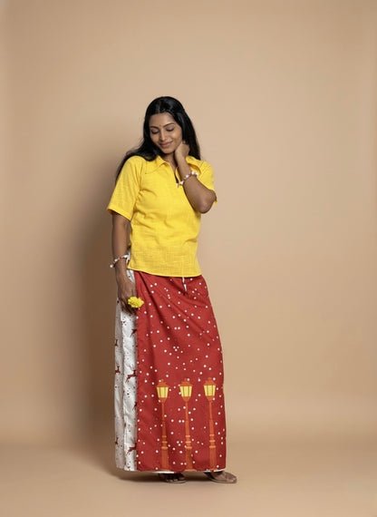 Women Red Snow/Lamppost Digital Print Pajamalungi