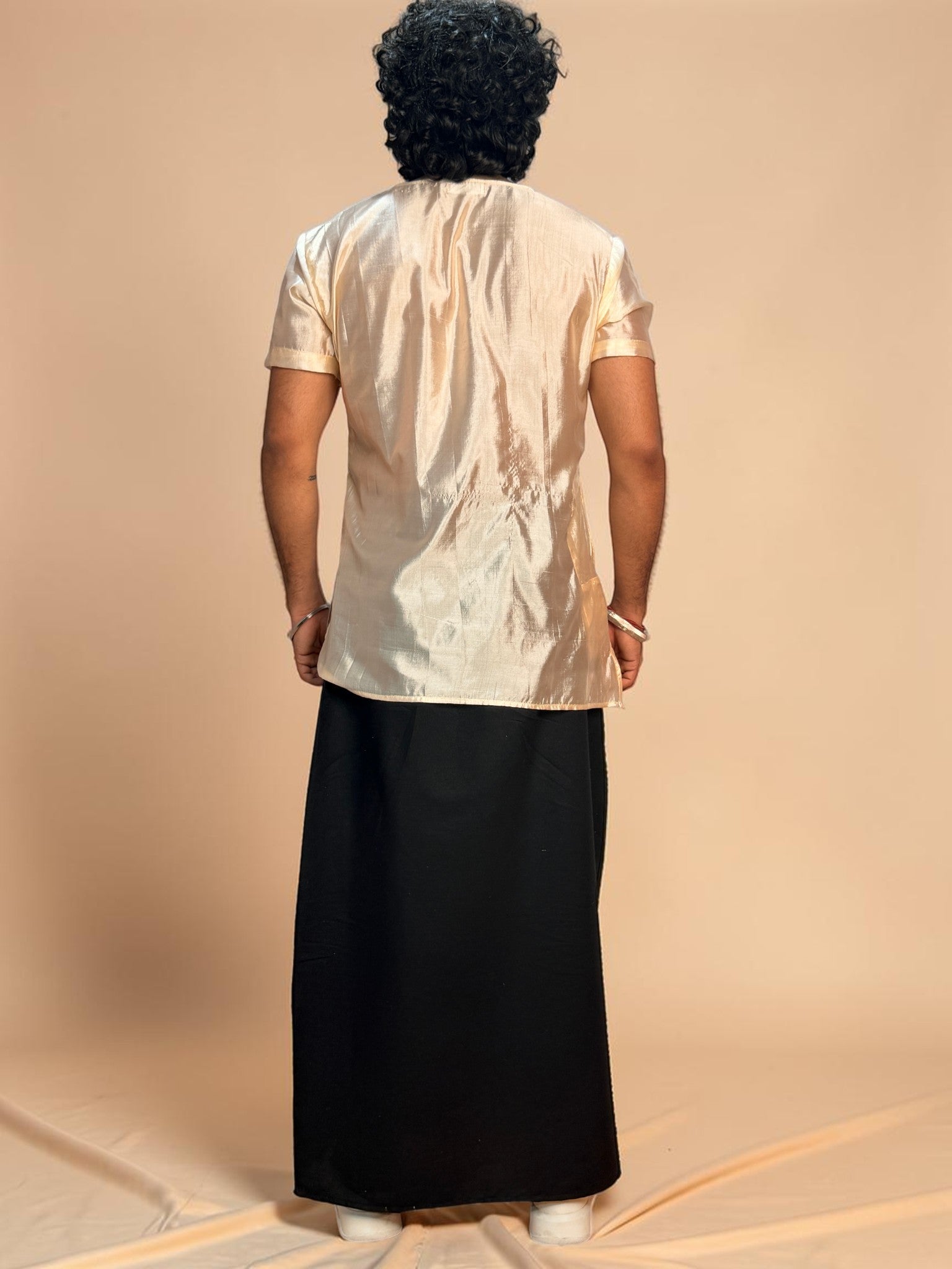 Men Black Color With Light Golden Zari Stripe Pajamalungi