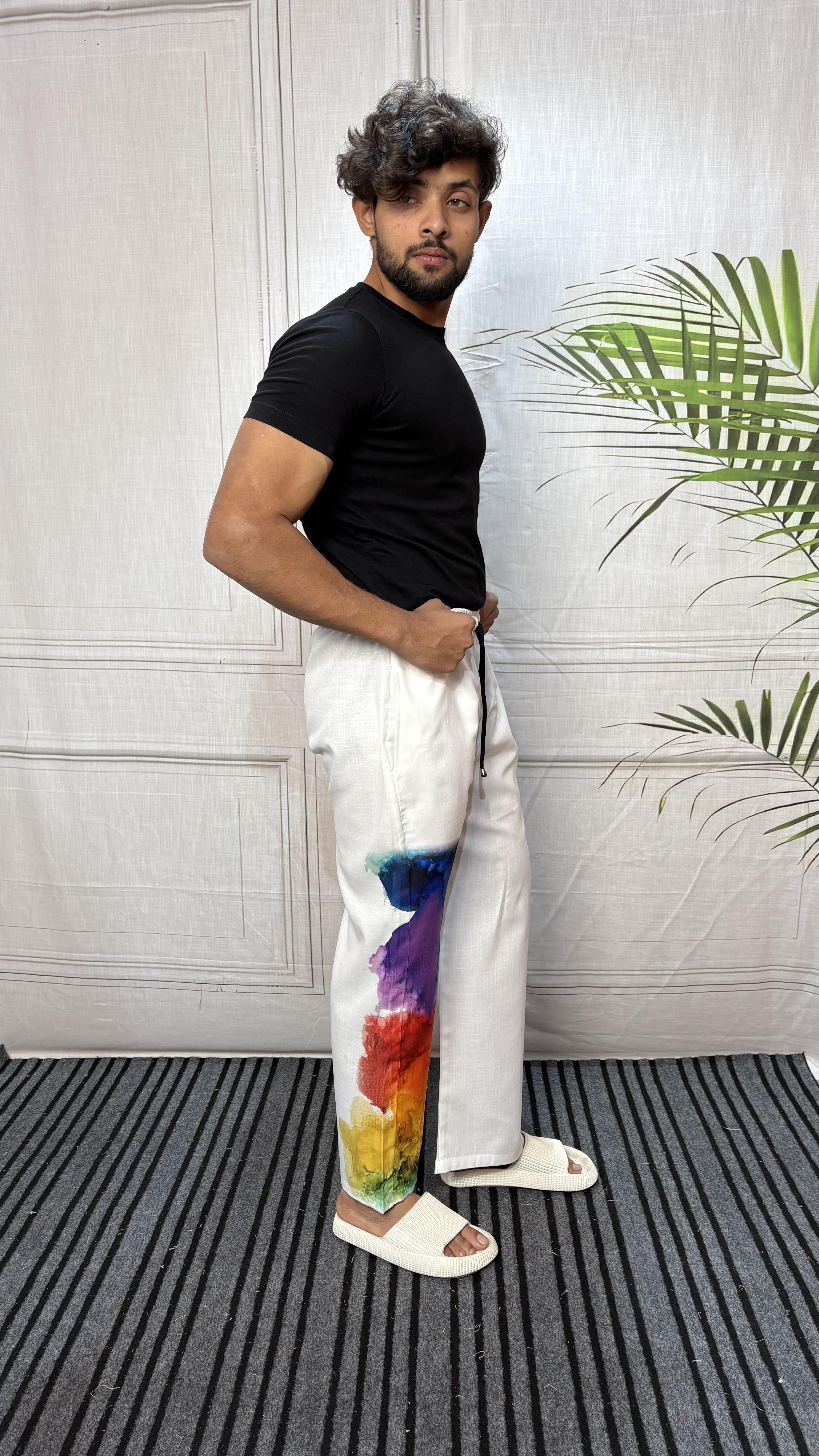 Men Watercolor Splash Print Pajama