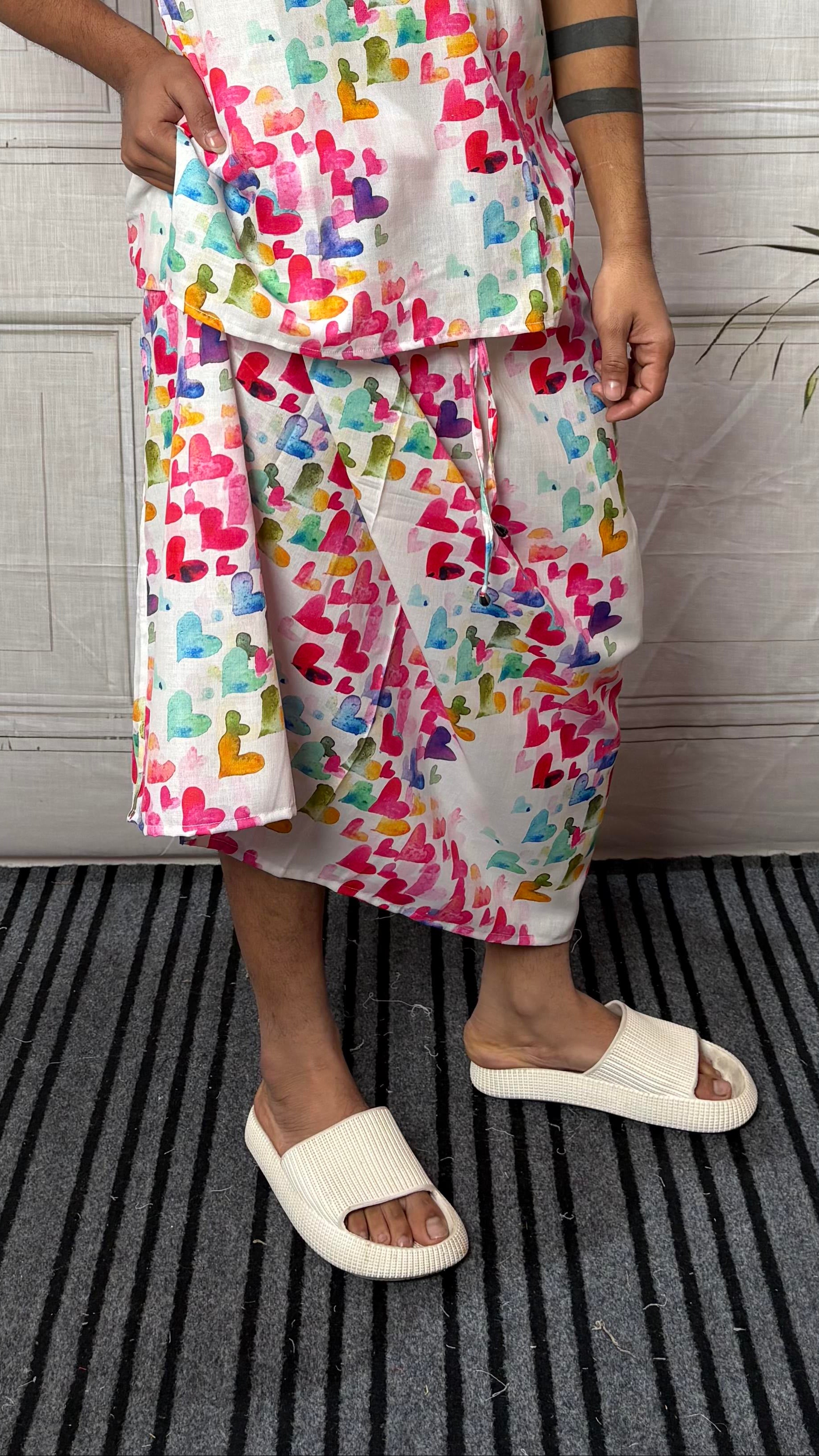 Men Heart Motif Print Pajamalungi