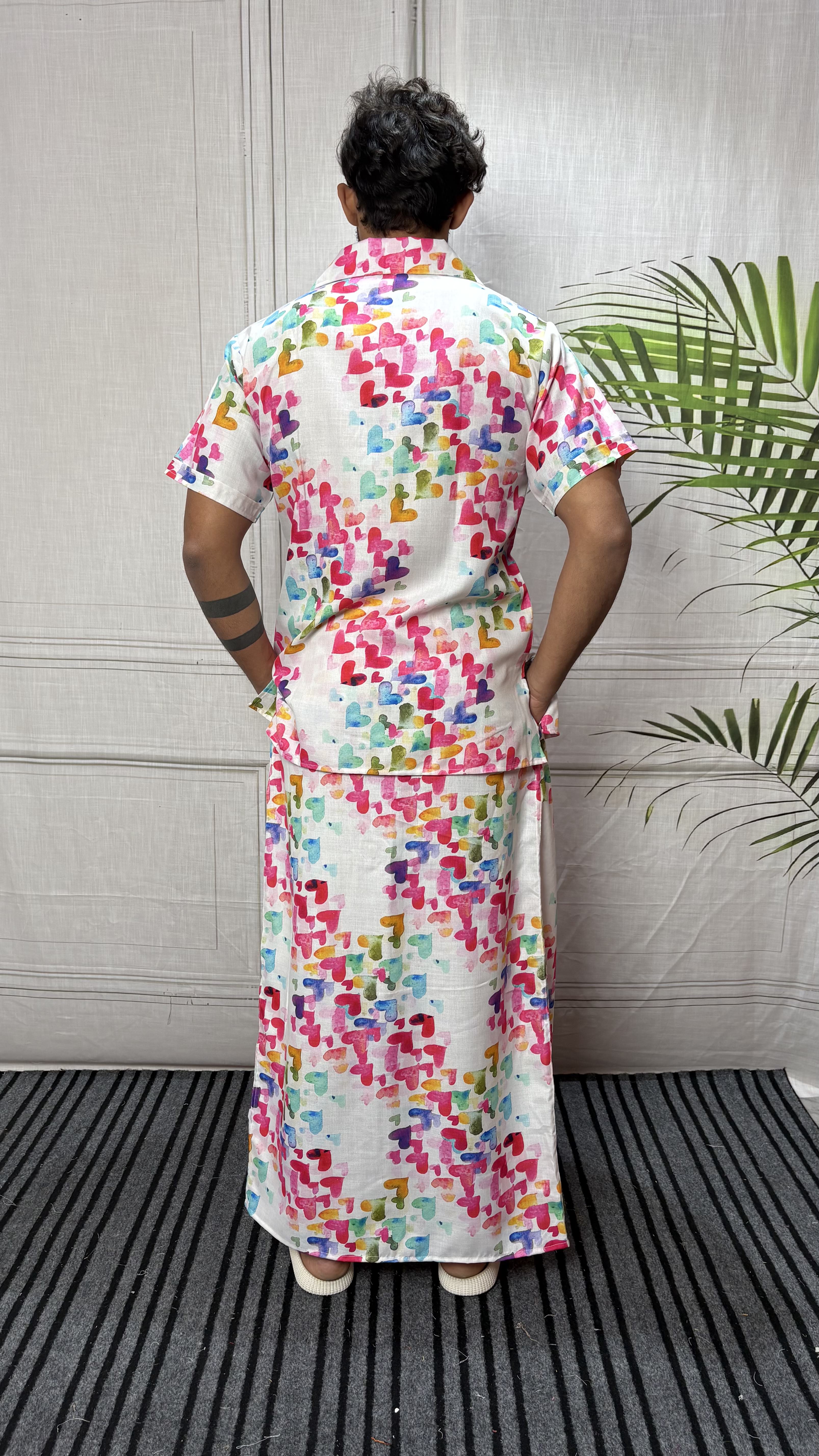 Men Heart Motif Print Straight Kurta