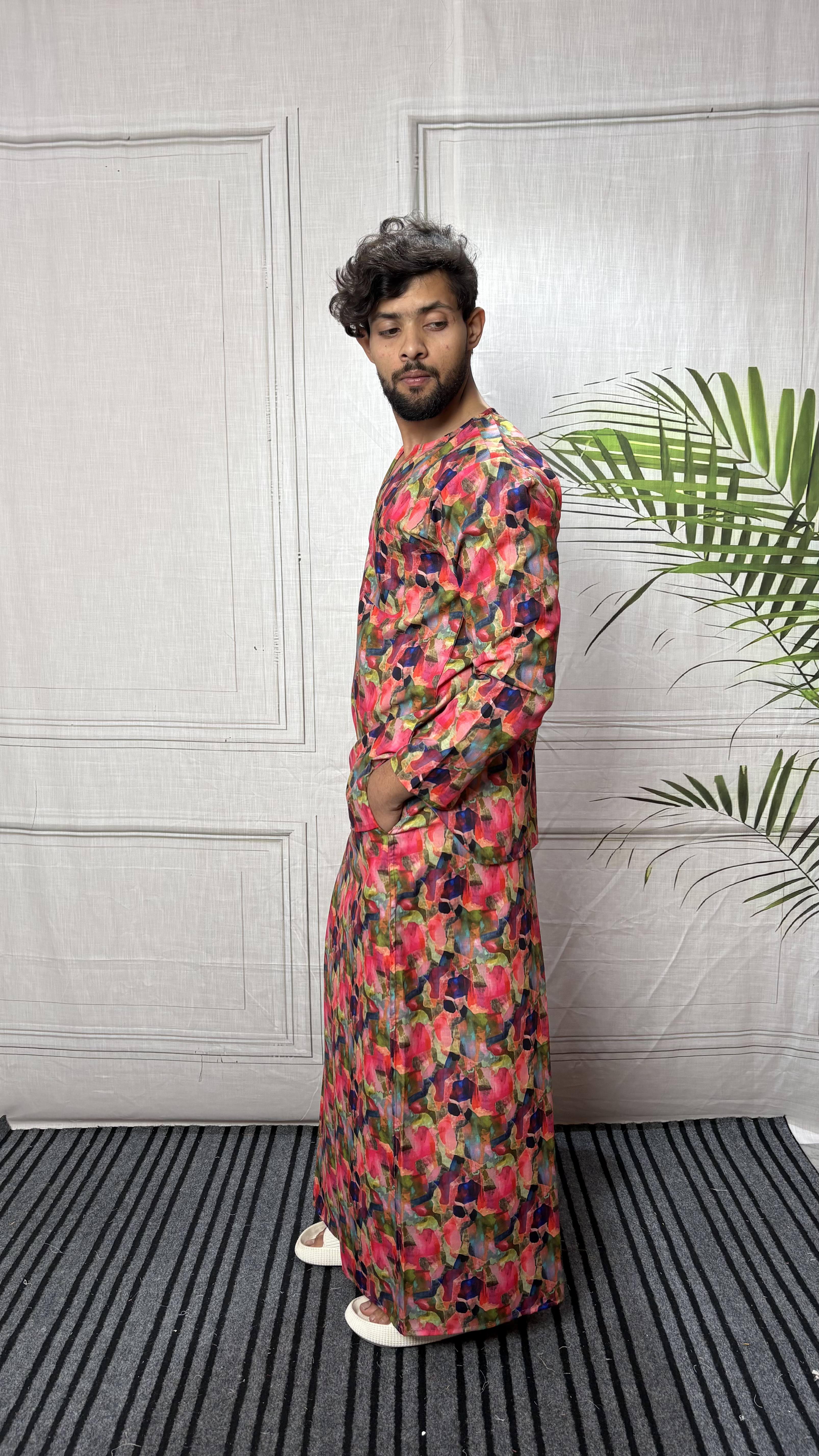 Men Abstract Brushstroke Print Pajamalungi