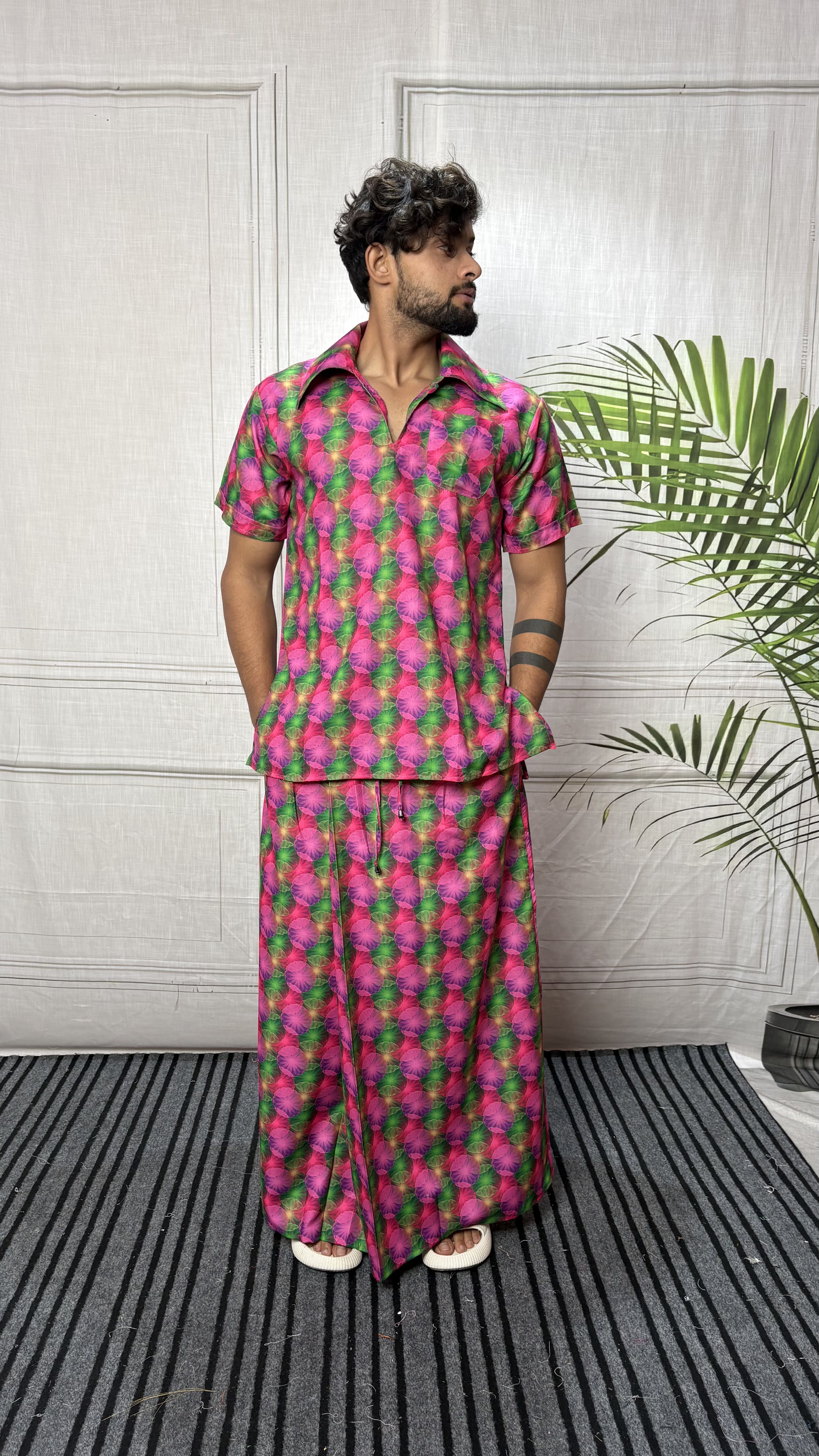 Men Geometric Floral Motif Print Pajamalungi