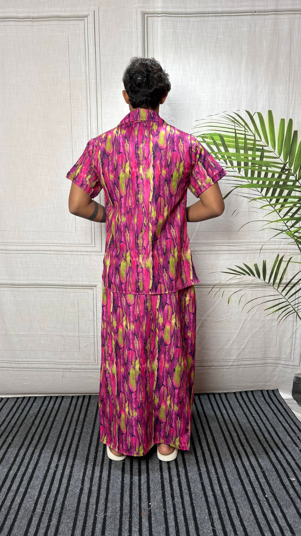 Men Marble Effect Abstract Print Shirt-Collar Kurta