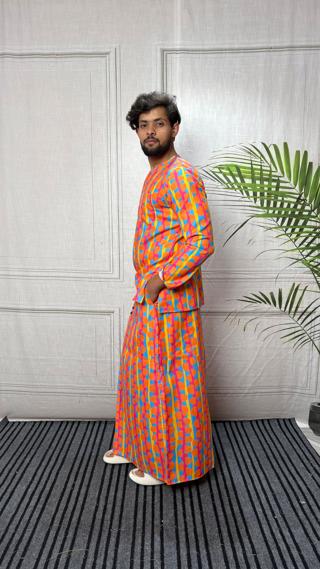 Men Retro Geometric Half-Moon Print Pajamalungi