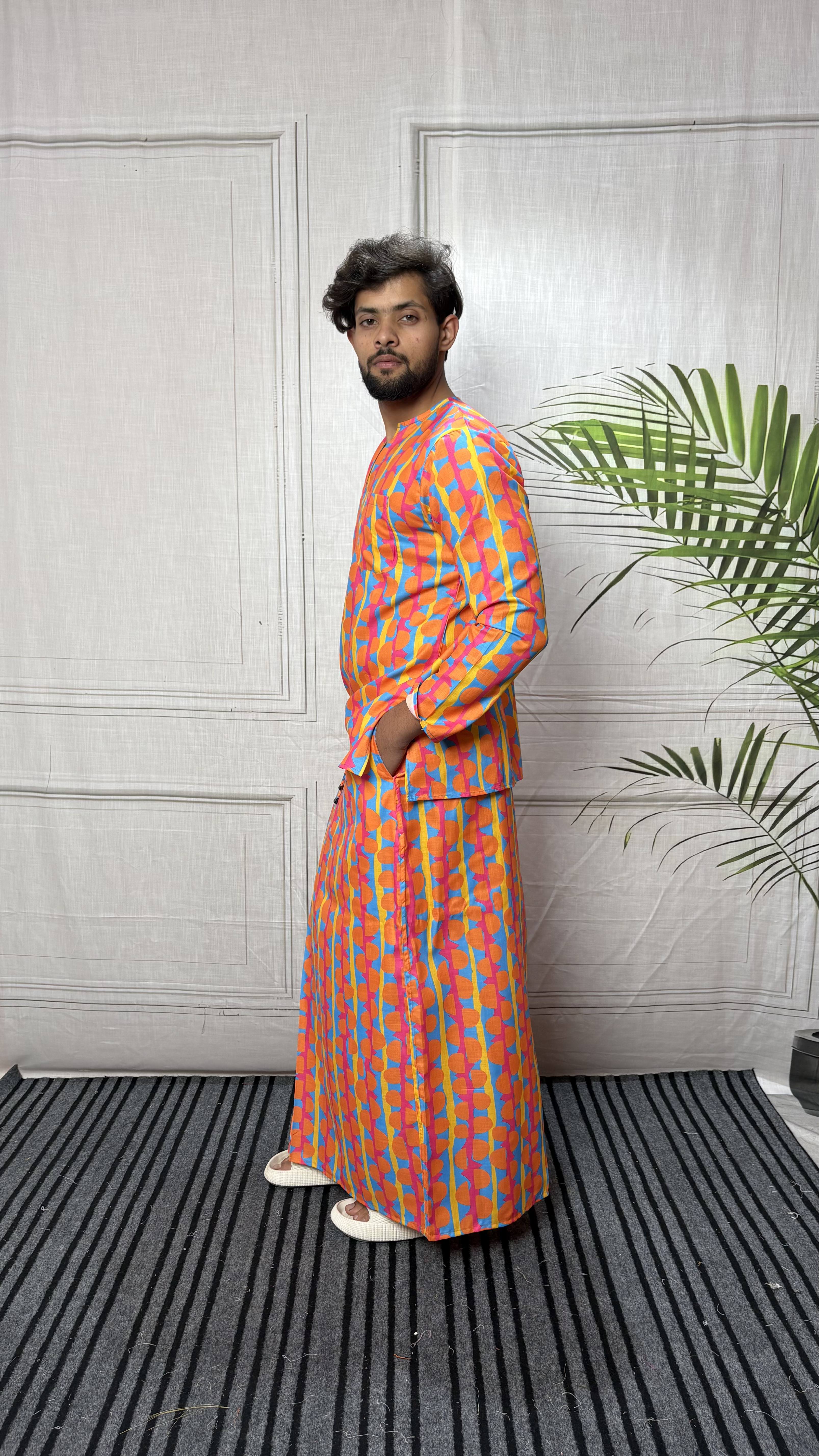Men Retro Geometric Half-Moon Print Pajamalungi