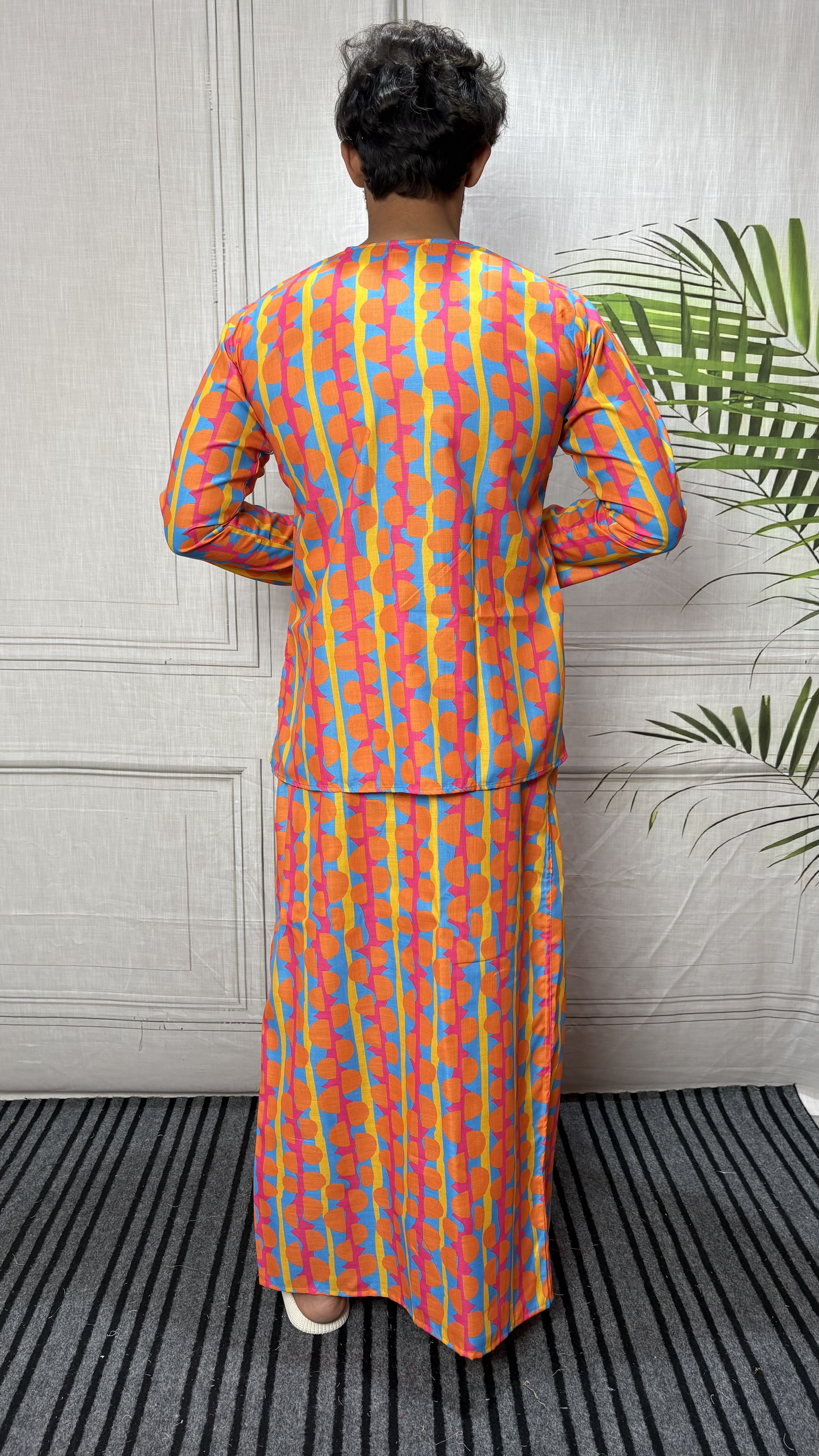 Men Retro Geometric Half-Moon Print Pajamalungi