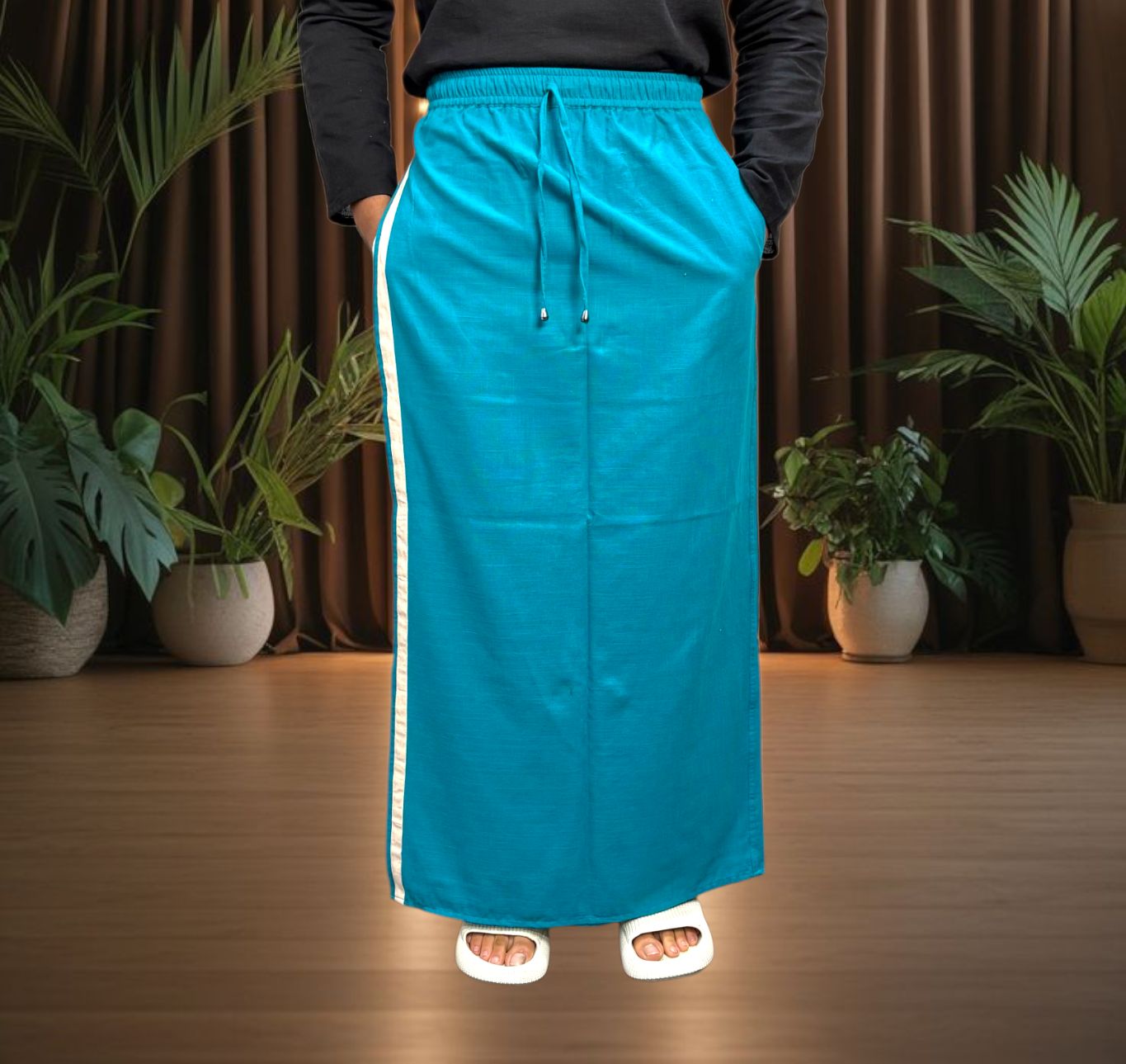 Men Ramagreen Color With White Stripe Pajamalungi