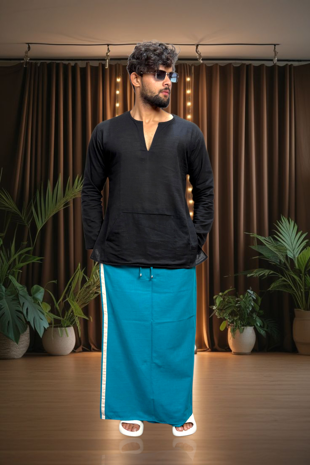 Men Ramagreen Color With White Stripe Pajamalungi