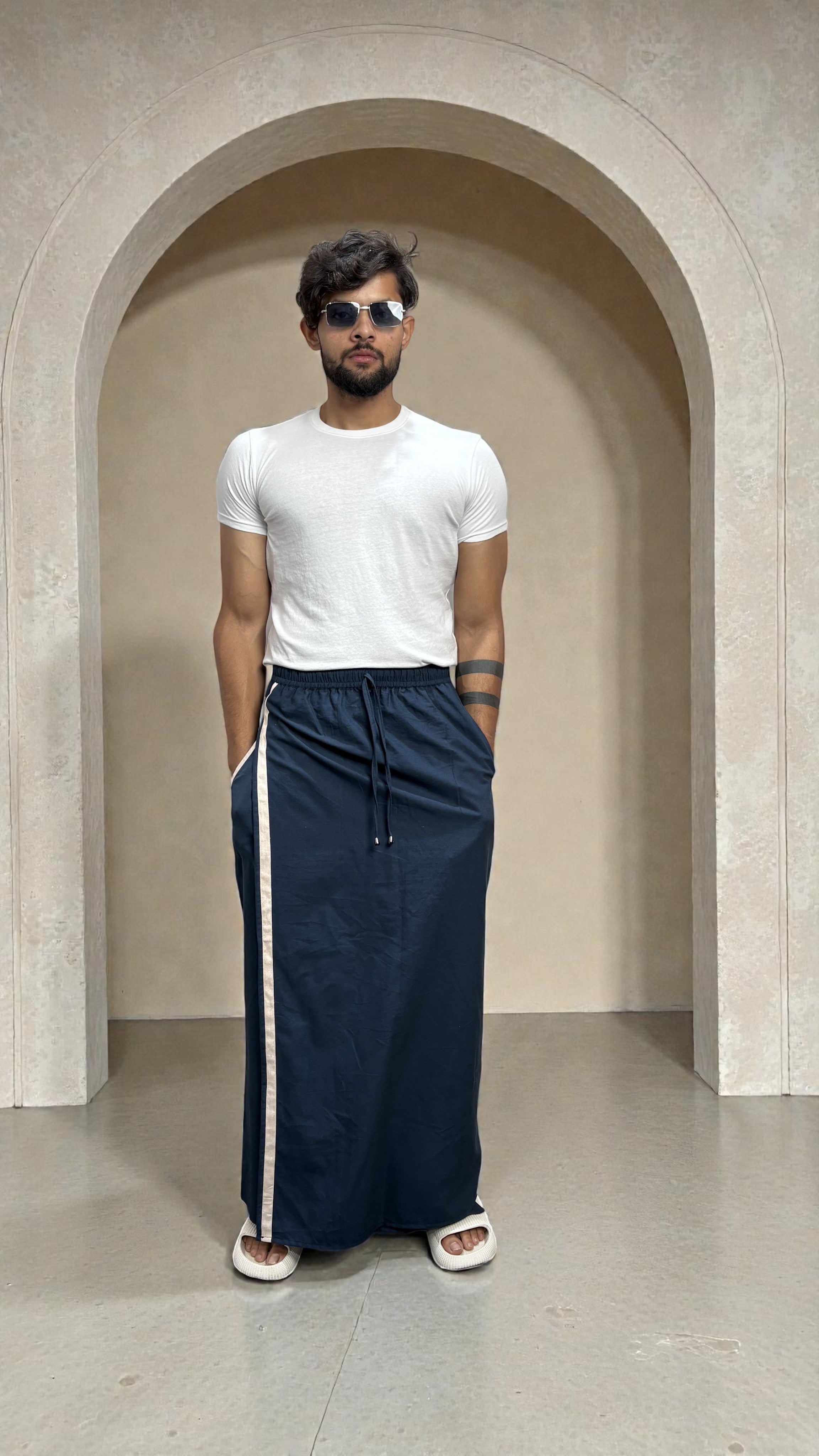 Men's Denim Blue Color With White Stripe Pajamalungi