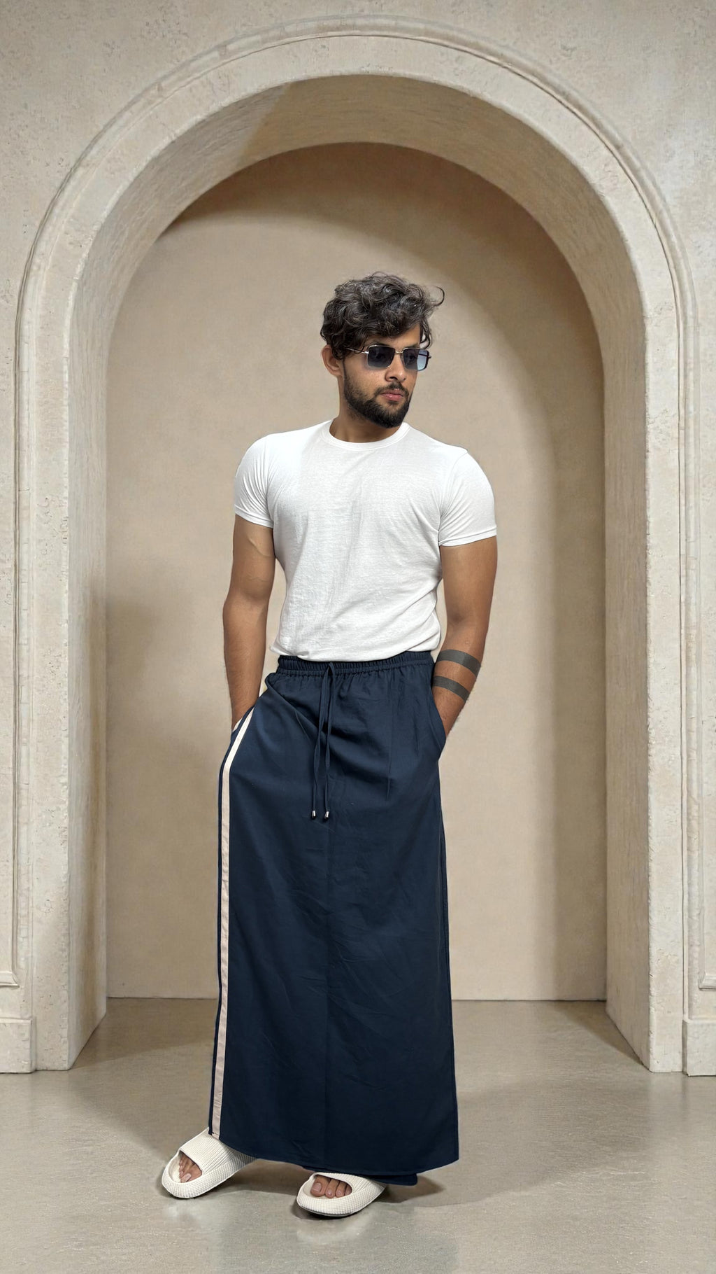Men's Denim Blue Color With White Stripe Pajamalungi