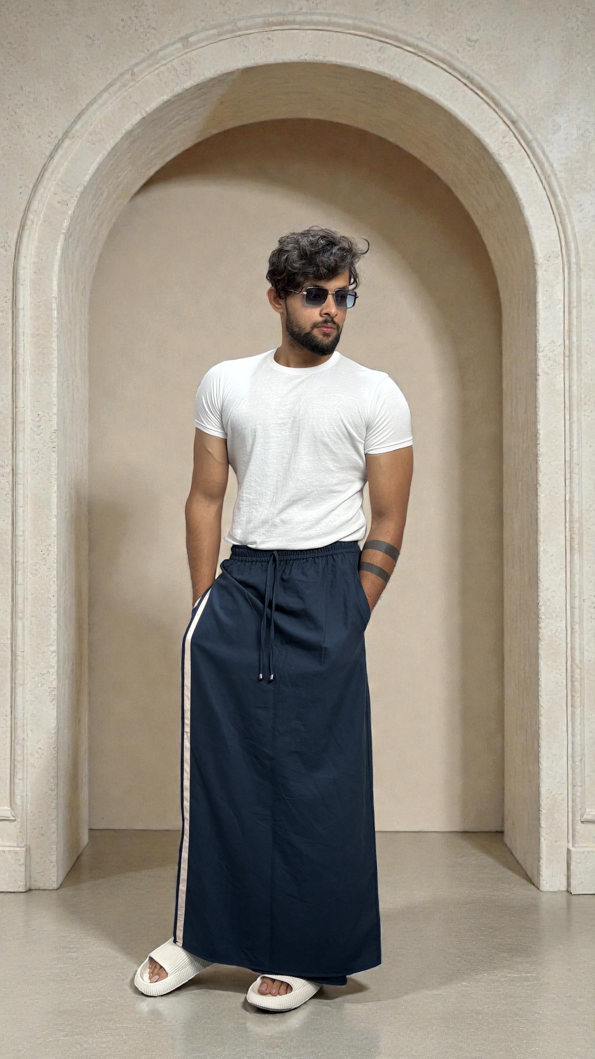 Men's Denim Blue Color With White Stripe Pajamalungi