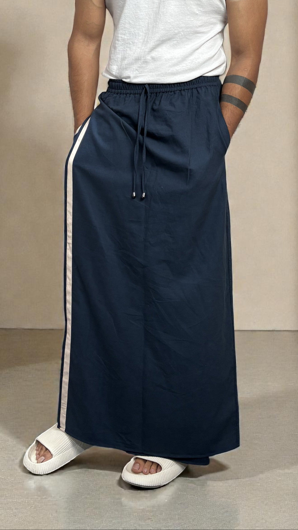 Men's Denim Blue Color With White Stripe Pajamalungi