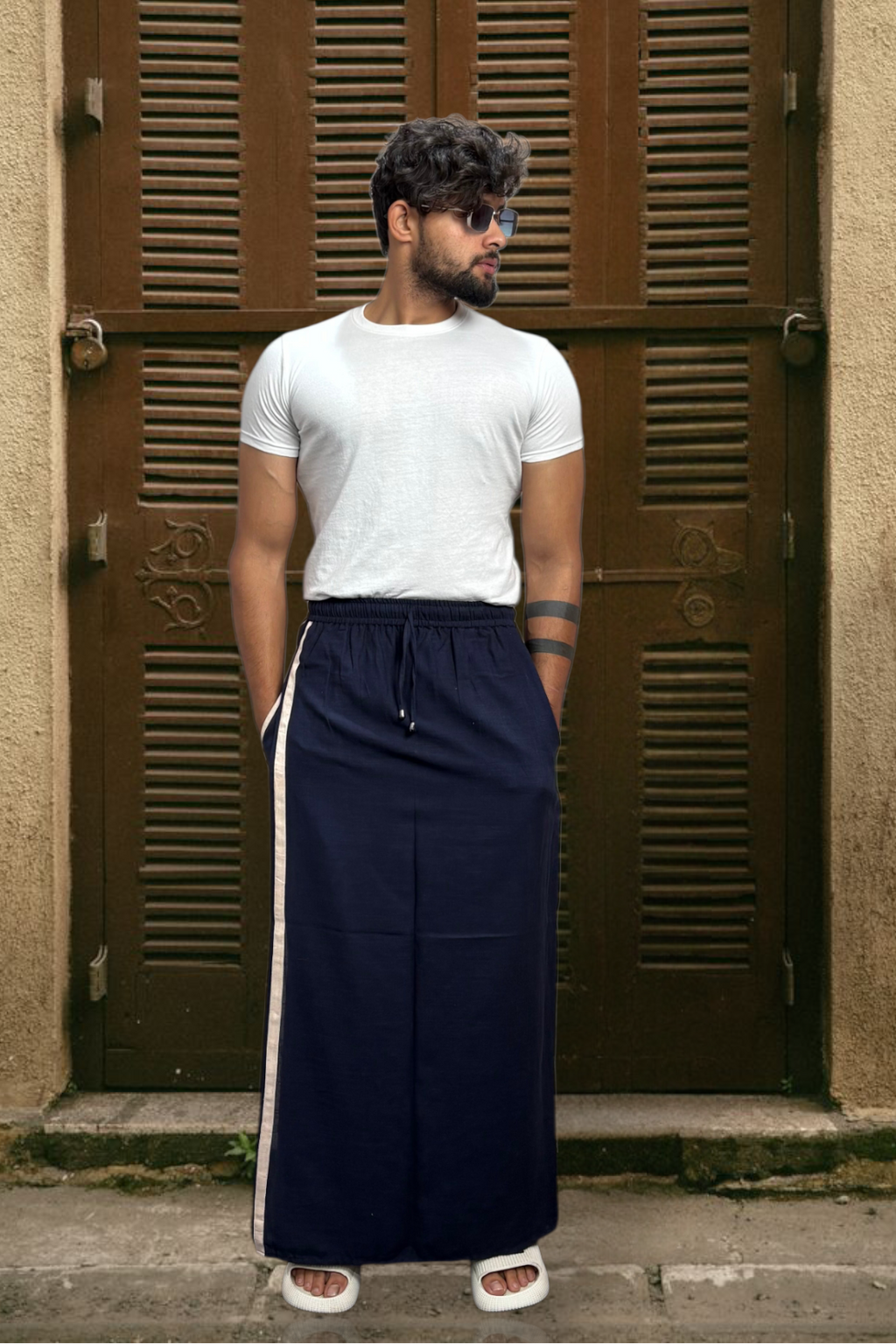 Men's Navy Blue Color With White Stripe Pajamalungi