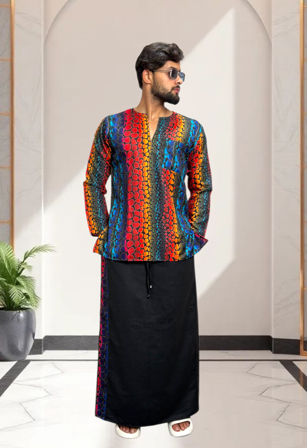Men Black Color With Royal Border Pajamalungi