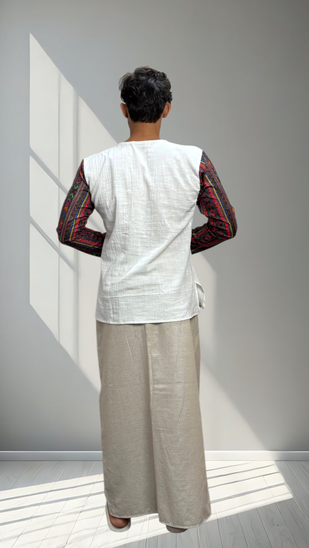 Men's White Ethnic Fusion Kurta