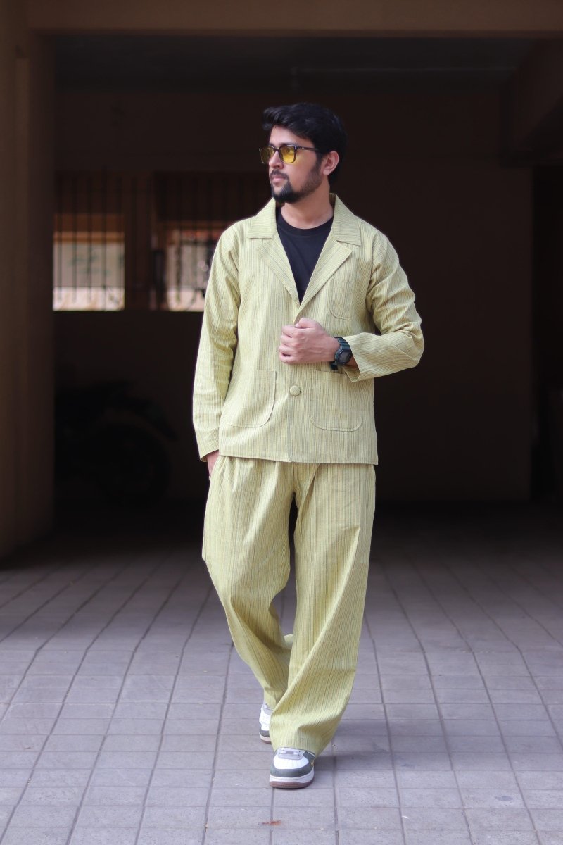Yellow Stripe Cotton Blazer - Nirmal Online